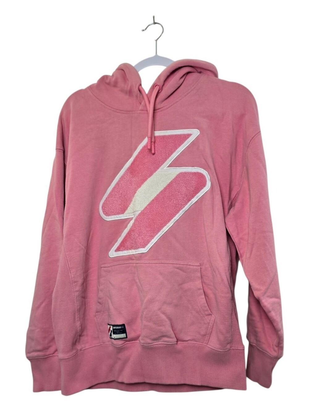 Women's Superdry Code Pink Hoodie Chenille Logo Graphic Pullover Y2K Oversize XS